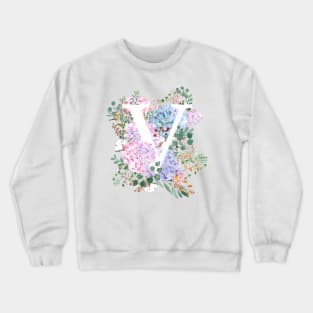 botanical monogram alphabet V hydrangea flowers Crewneck Sweatshirt